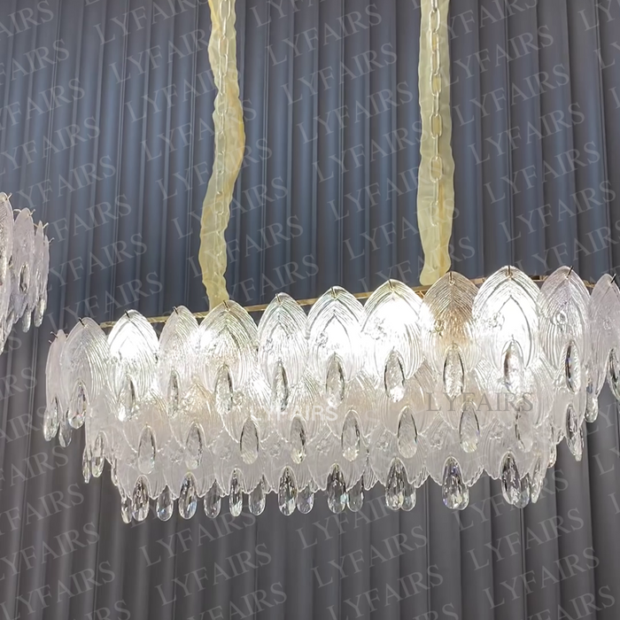 Modern Glass Shell Crystal Raindrop Chandelier Set for Low-ceiling