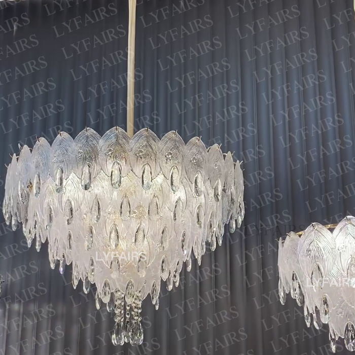 Modern Glass Shell Crystal Raindrop Chandelier Set for Low-ceiling