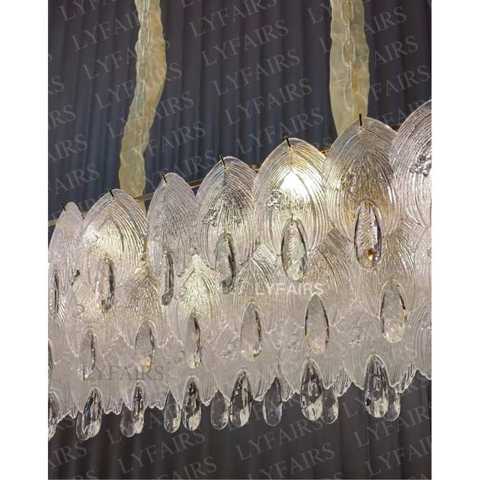 Modern Glass Shell Crystal Raindrop Chandelier Set for Low-ceiling