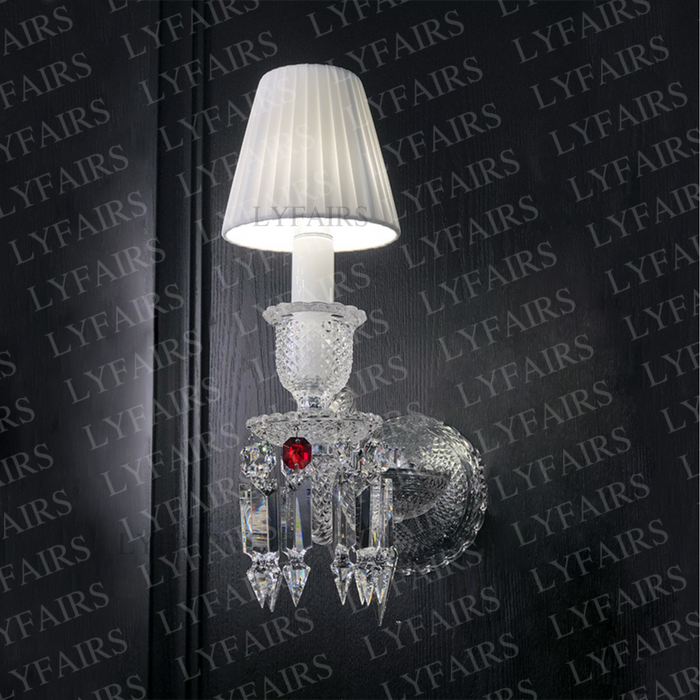 Customized Luxury 1-Light Crystal Wall Light with White Lampshade