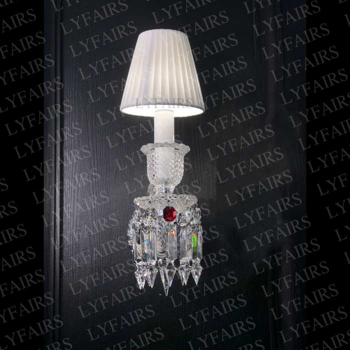 Customized Luxury 1-Light Crystal Wall Light with White Lampshade