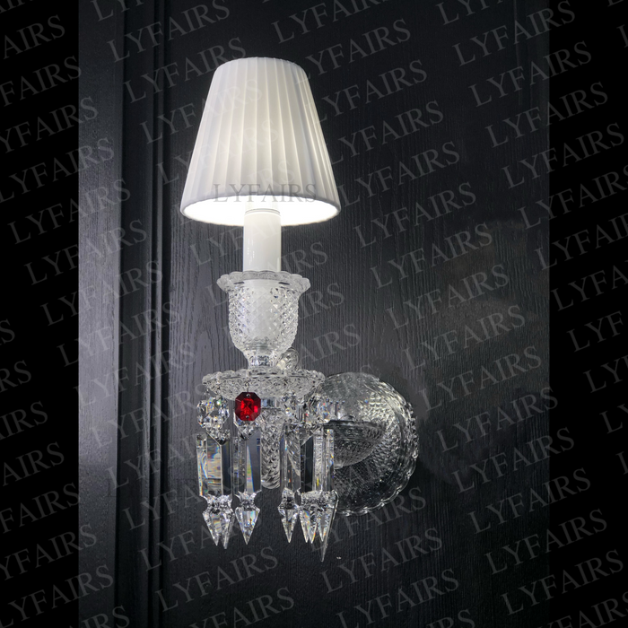 Customized Luxury 1-Light Crystal Wall Light with White Lampshade