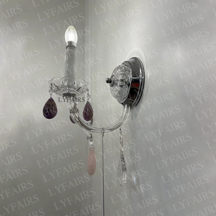 Luxury 1-Light Amethyst/ Rose/ Clear Rock Crystal Wall Light