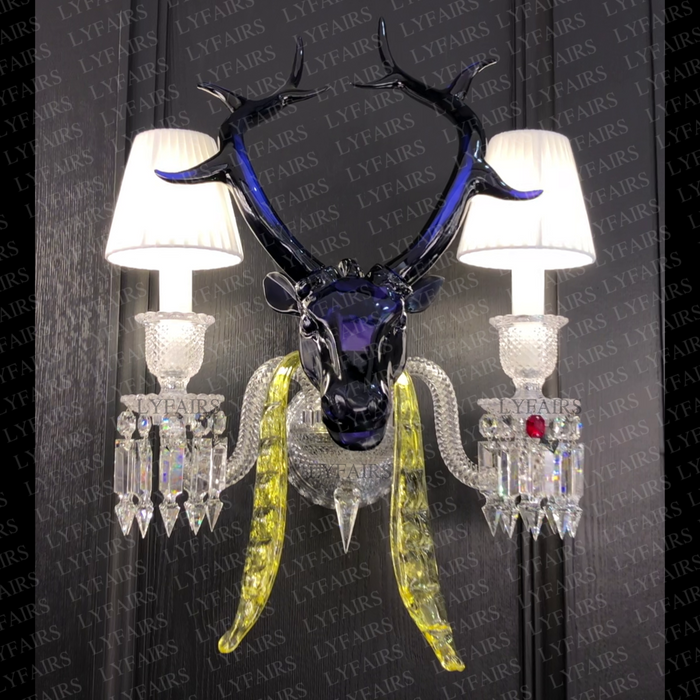 Traditional Colorful Candle Branch Blue Deer Wall Lamp