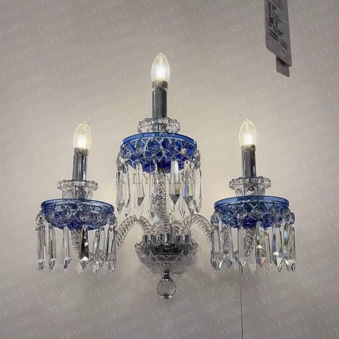 Luxury 3-Candle Blue Crystal Wall Light