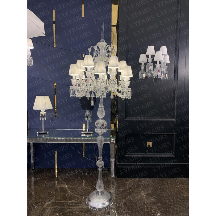 Luxury Classical Candle Light Crystal Floor Lamp with Fabric shade