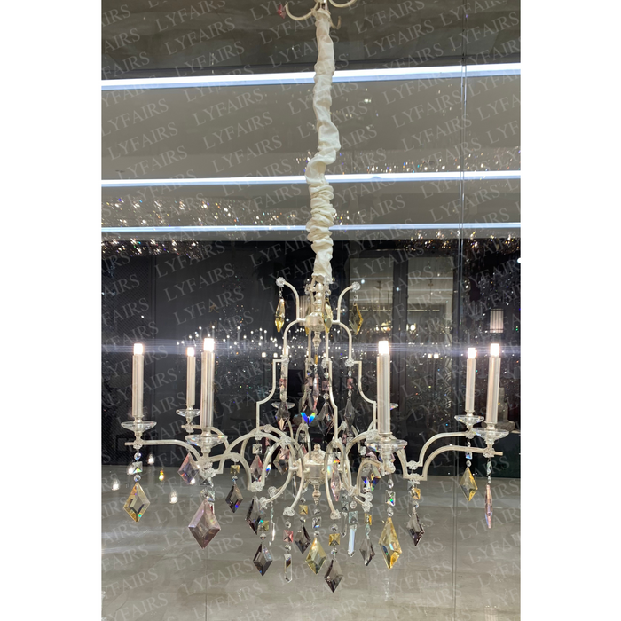 Modern Light Luxury Rhombic Colorful Crystal Chandelier in Antique Silver Finish