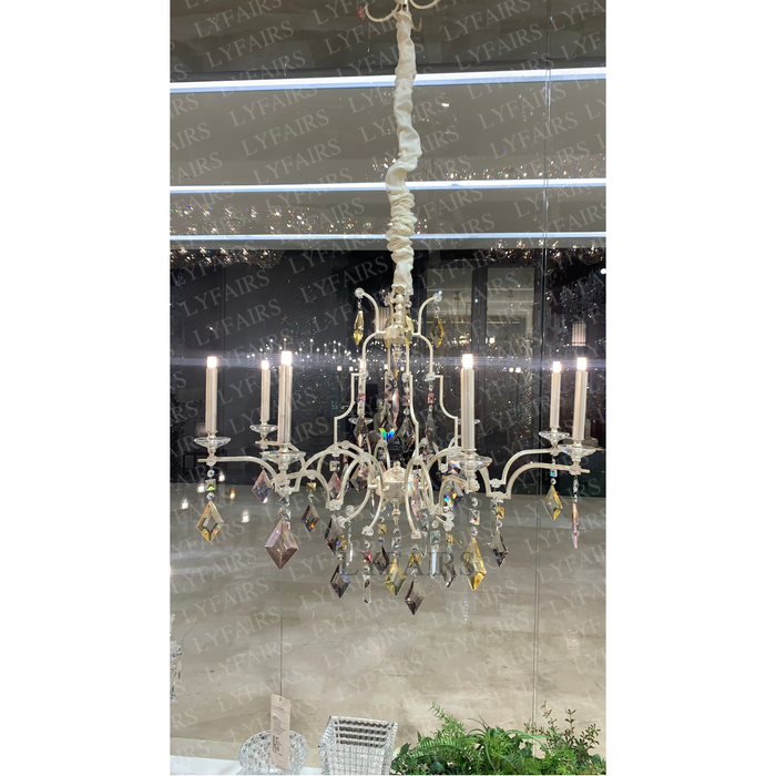 Modern Light Luxury Rhombic Colorful Crystal Chandelier in Antique Silver Finish