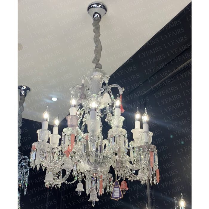 Luxury Classic Candle Light Pink&Clear Crystal Chandelier for Living Room/Bedroom/Dining Room