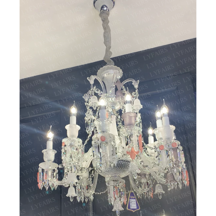 Luxury Classic Candle Light Pink&Clear Crystal Chandelier for Living Room/Bedroom/Dining Room