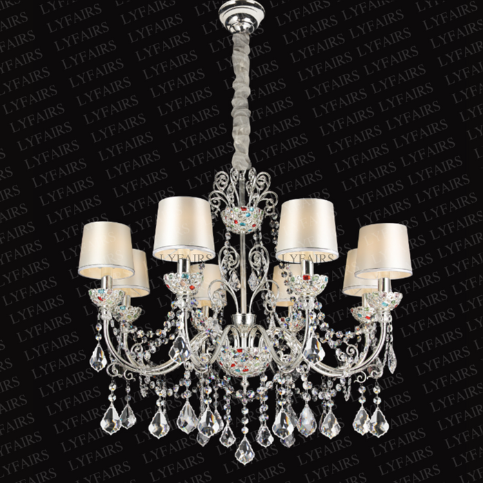 Luxury Candle Light Colorful Crystal Chandelier in Silver Finish