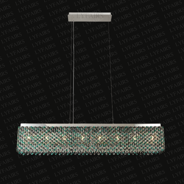 Modern Rectangular Green/Smoky Grey Crystal Chandelier for Dining Room