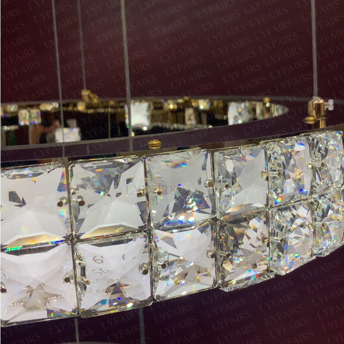 Modern Luxury 1/2/3/6-Ring Crystal Pixel Cube Chandelier Set for Staircase/Foyer/Living Room