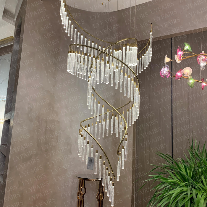 Luxury Spiral Bubble Crystal Stick Chandelier for Staircase/Foyer/High-ceiling