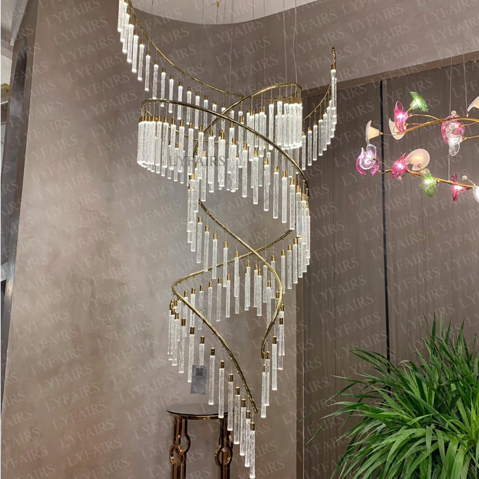 Luxury Spiral Bubble Crystal Stick Chandelier for Staircase/Foyer/High-ceiling