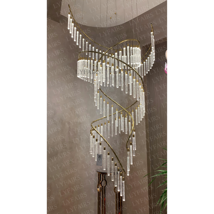 Luxury Spiral Bubble Crystal Stick Chandelier for Staircase/Foyer/High-ceiling