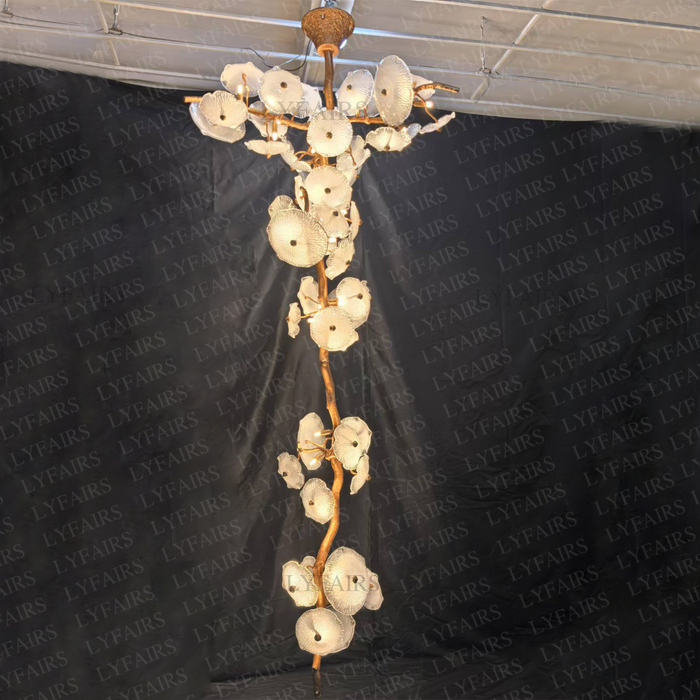 Flush Mount Mushroom Glass Chandelier for High-ceiling