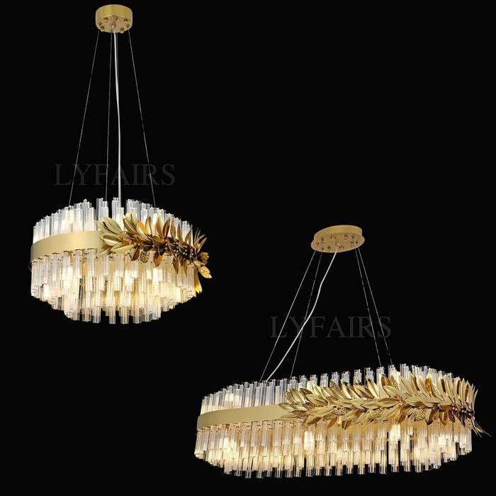 Modern Round/Rectangular Gold Leaves Crystal Chandelier for Living Room/Dining Room