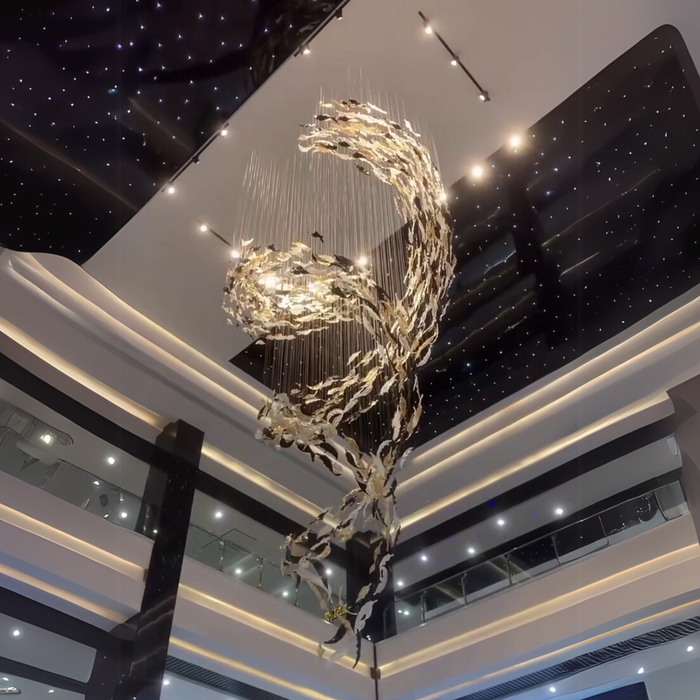 Luxury Spiral Floating Glass Feather Chandelier for High-ceiling/Hotel/Restaurant