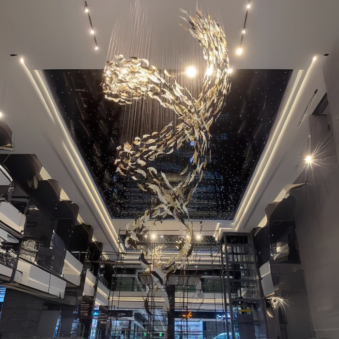 Luxury Spiral Floating Glass Feather Chandelier for High-ceiling/Hotel/Restaurant