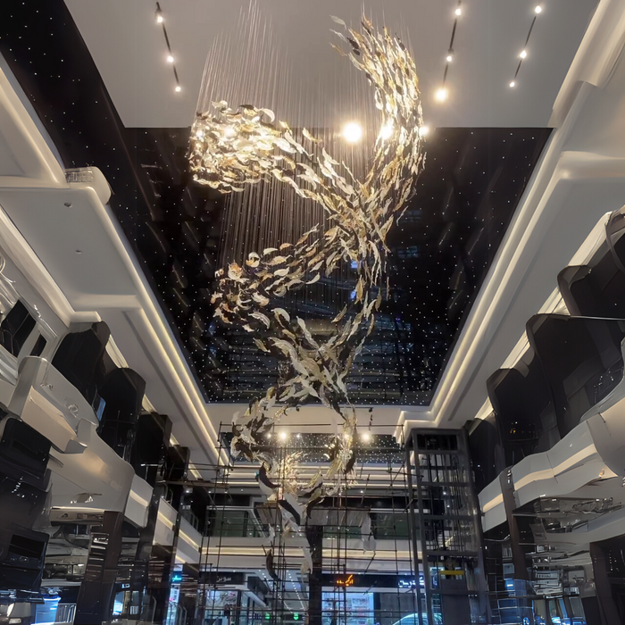 Luxury Spiral Floating Glass Feather Chandelier for High-ceiling/Hotel/Restaurant