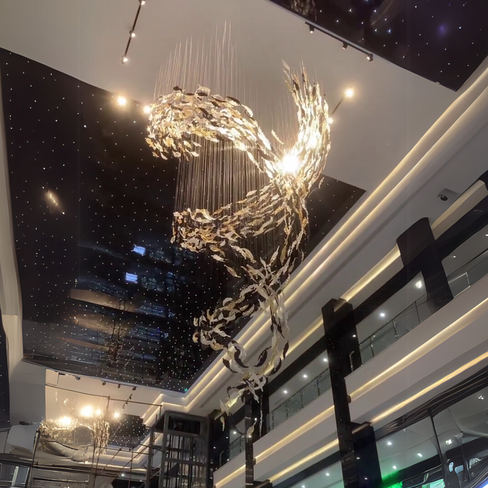 Luxury Spiral Floating Glass Feather Chandelier for High-ceiling/Hotel/Restaurant