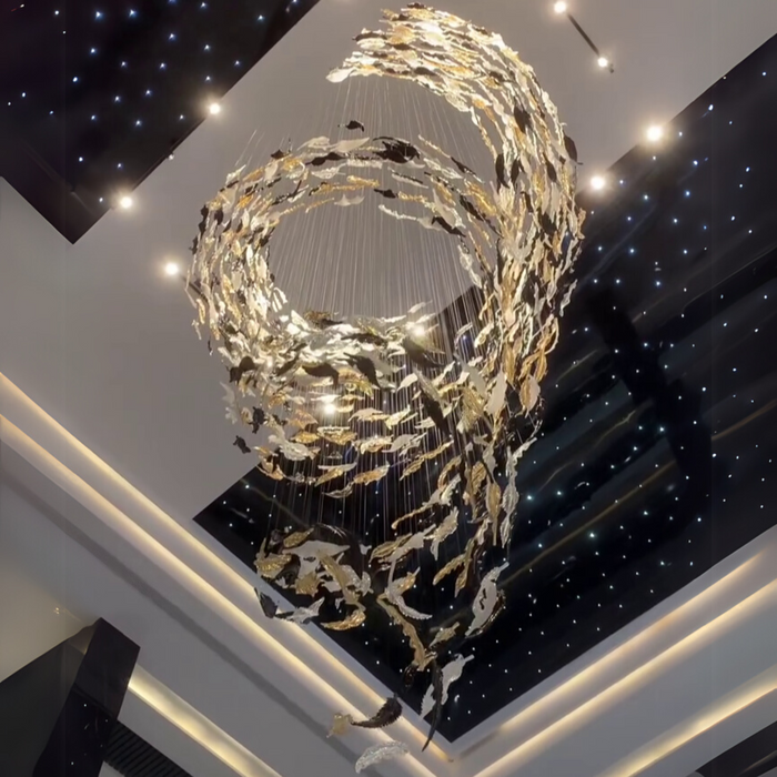 Luxury Spiral Floating Glass Feather Chandelier for High-ceiling/Hotel/Restaurant