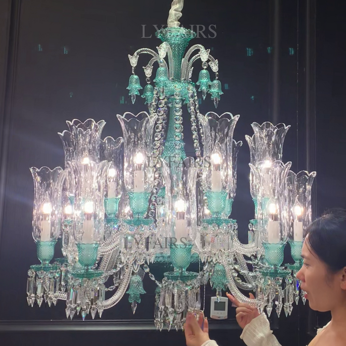 Luxury Classic Candle Lights Tiffany Green Crystal Chandelier