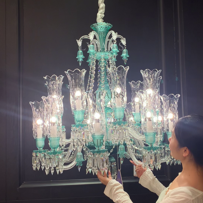 Luxury Classic Candle Lights Tiffany Green Crystal Chandelier