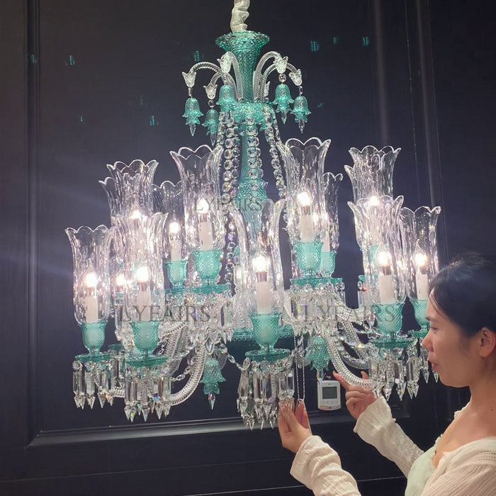 Luxury Classic Candle Lights Tiffany Green Crystal Chandelier