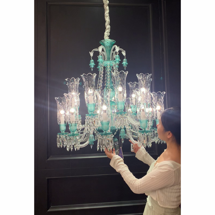 Luxury Classic Candle Lights Tiffany Green Crystal Chandelier