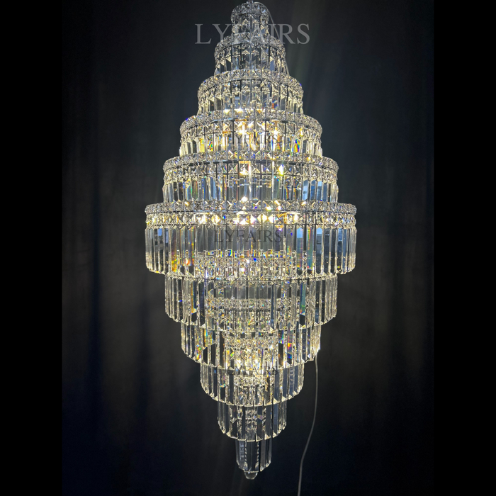 Chrome Extra Large Crystal Chandelier in Silver for Foyer/Staircase/Living Room/Entrance