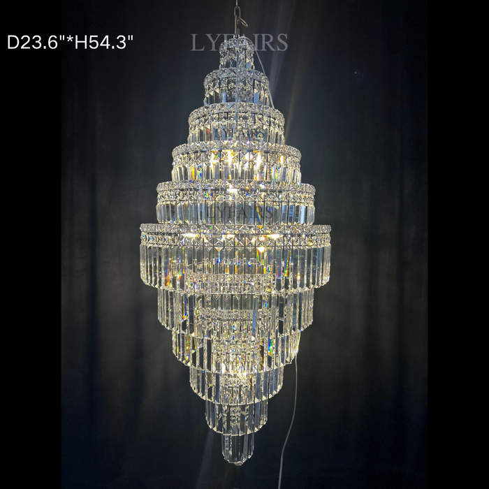 Chrome Extra Large Crystal Chandelier in Silver for Foyer/Staircase/Living Room/Entrance