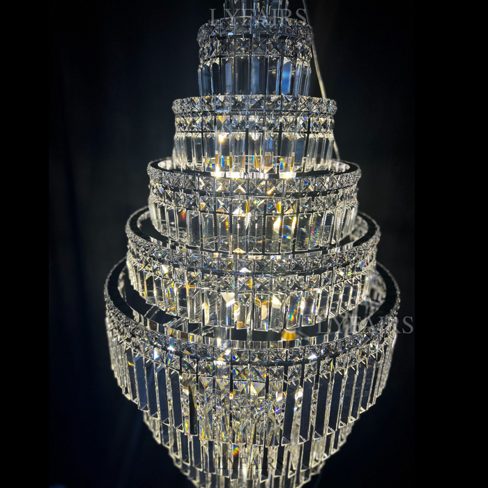 Chrome Extra Large Crystal Chandelier in Silver for Foyer/Staircase/Living Room/Entrance