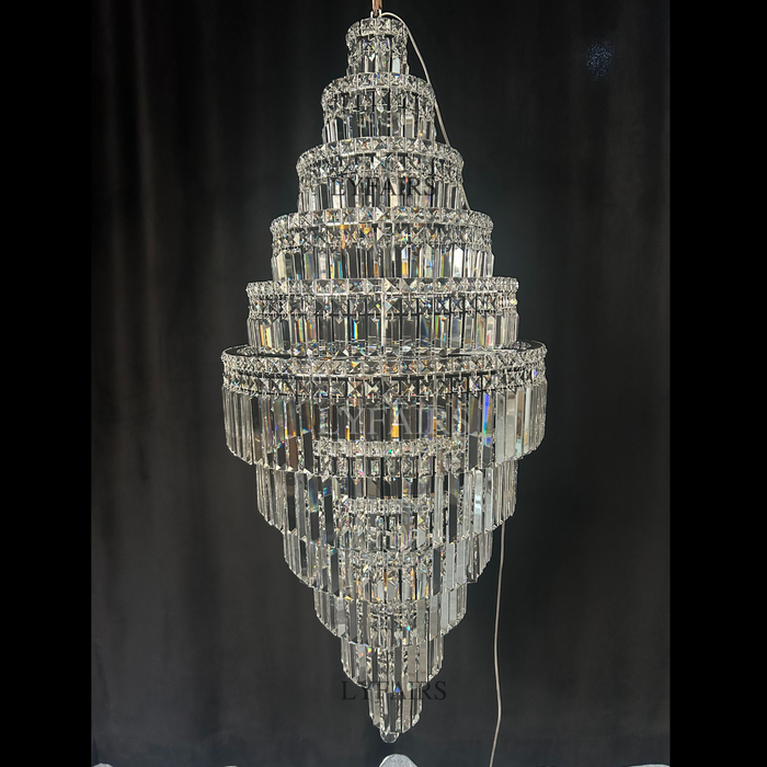 Chrome Extra Large Crystal Chandelier in Silver for Foyer/Staircase/Living Room/Entrance