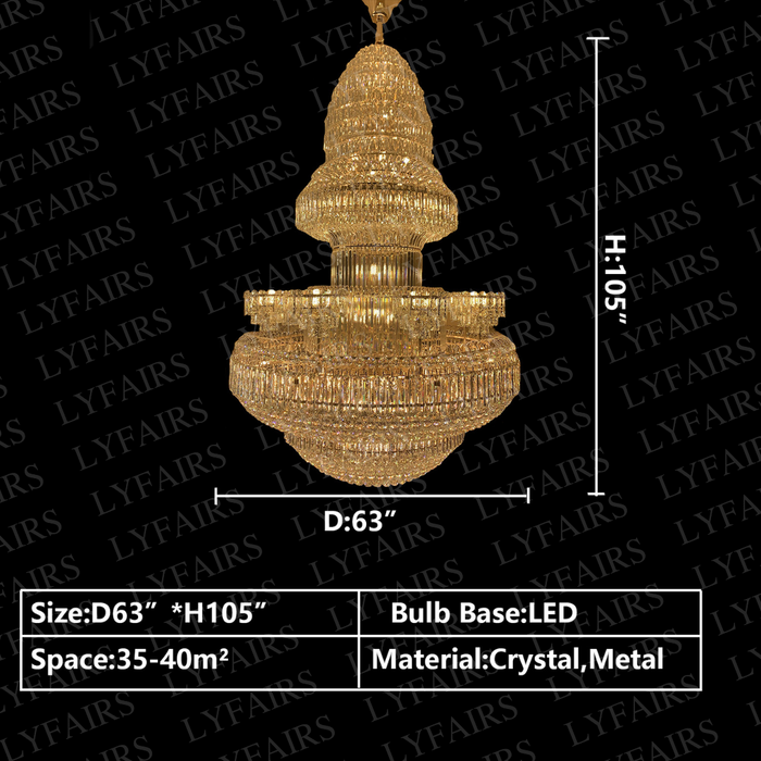 Golden Era Grand Fountain Clear Crystal Chandelier of Luxury and Opulence for High-ceiling