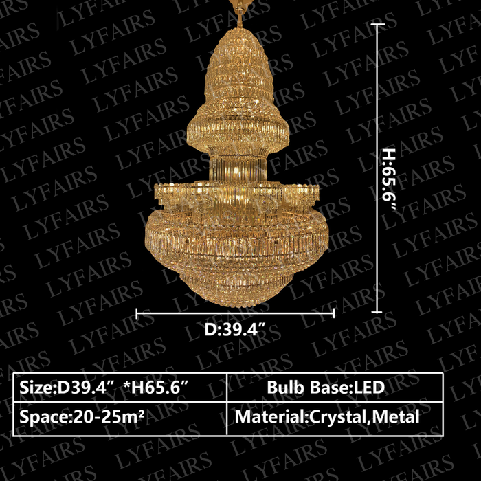 Golden Era Grand Fountain Clear Crystal Chandelier of Luxury and Opulence for High-ceiling