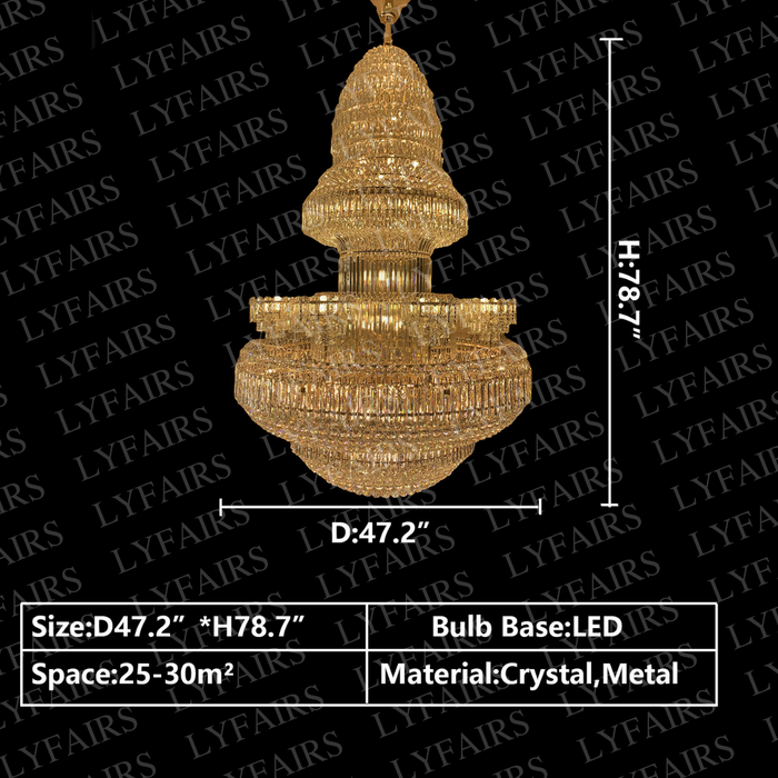 Golden Era Grand Fountain Clear Crystal Chandelier of Luxury and Opulence for High-ceiling