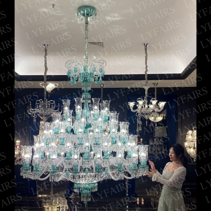 Luxury Classic Candle Light Tiffany Green Crystal Chandelier for Livng Room/Staircase/Foyer