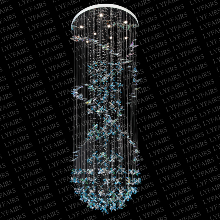 Modern Floating Blue Butterfly Crystal Chandelier for Living Room/Staircase/Foyer