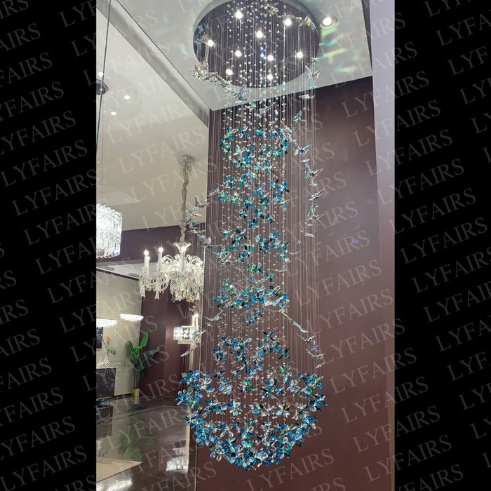 Modern Floating Blue Butterfly Crystal Chandelier for Living Room/Staircase/Foyer