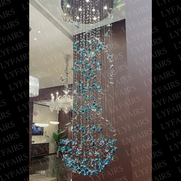 Modern Floating Blue Butterfly Crystal Chandelier for Living Room/Staircase/Foyer