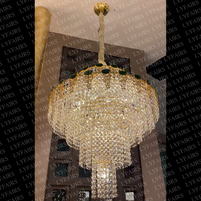 Luxury Multi-tier Jade Crystal Chandelier for Living Room/Staircase/Foyer