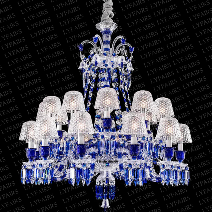 Luxury Vintage Blue Crystal Lampshade Chandelier for Living Room/Staircase/Foyer