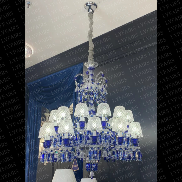 Luxury Vintage Blue Crystal Lampshade Chandelier for Living Room/Staircase/Foyer