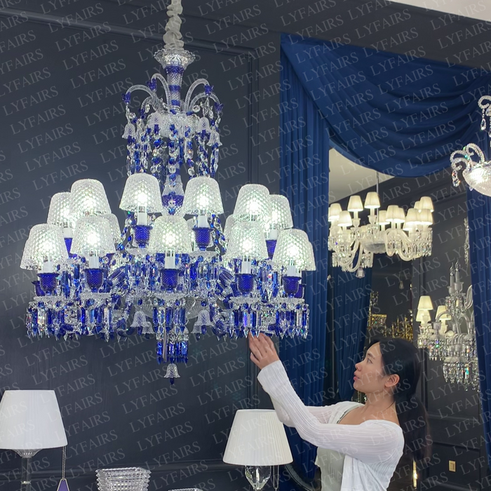 Luxury Vintage Blue Crystal Lampshade Chandelier for Living Room/Staircase/Foyer