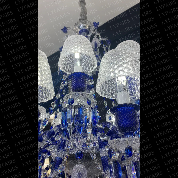 Luxury Vintage Blue Crystal Lampshade Chandelier for Living Room/Staircase/Foyer