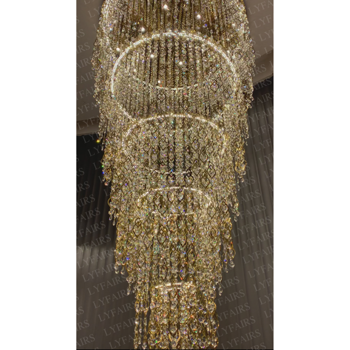 Modern Round 5-Layer Crystal Tassel Chandelier for Villa/Staircase/Foyer/Living Room