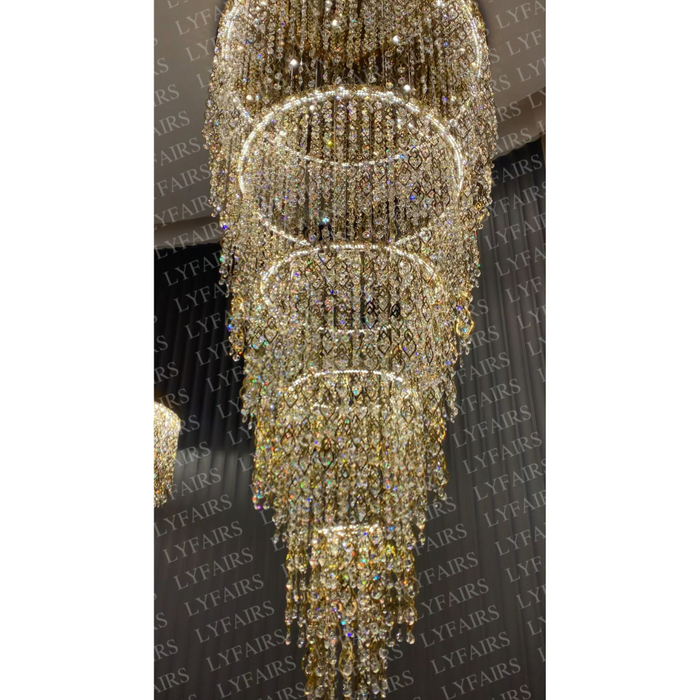 Modern Round 5-Layer Crystal Tassel Chandelier for Villa/Staircase/Foyer/Living Room