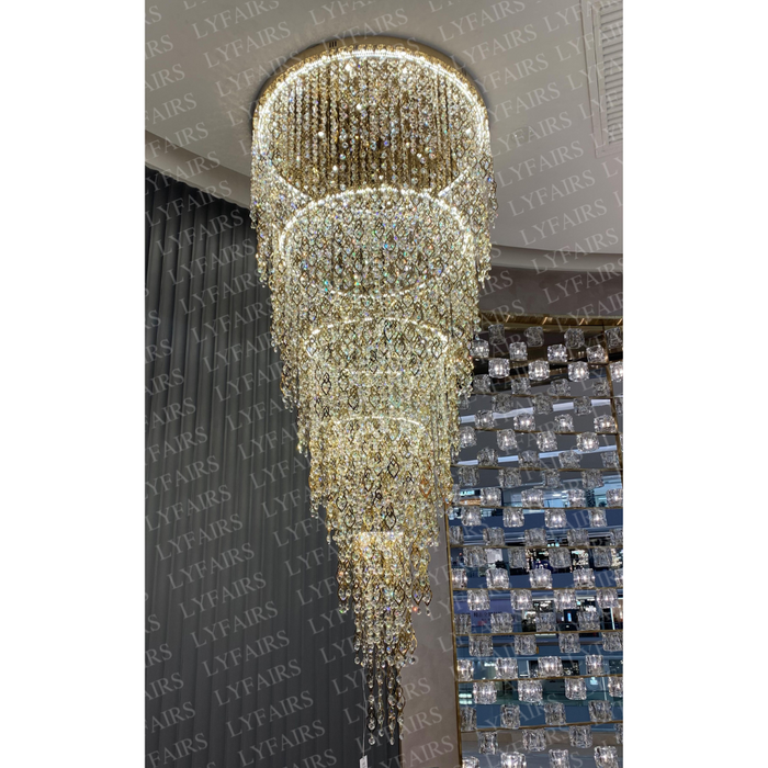 Modern Round 5-Layer Crystal Tassel Chandelier for Villa/Staircase/Foyer/Living Room